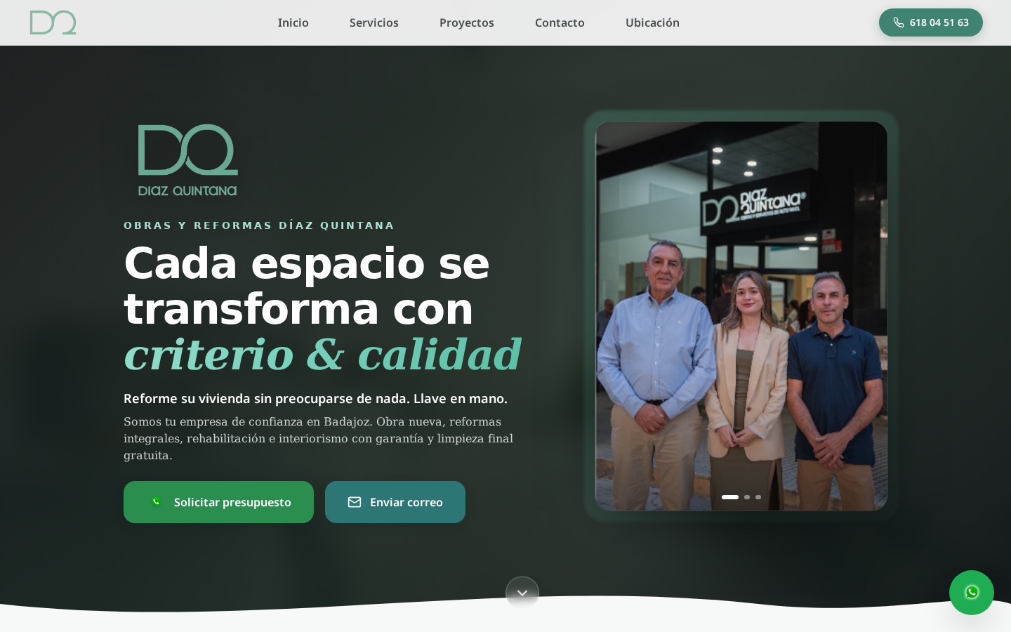 Ejemplo de landing page para empresa de reformas en Badajoz, Obras Díaz Quintana
